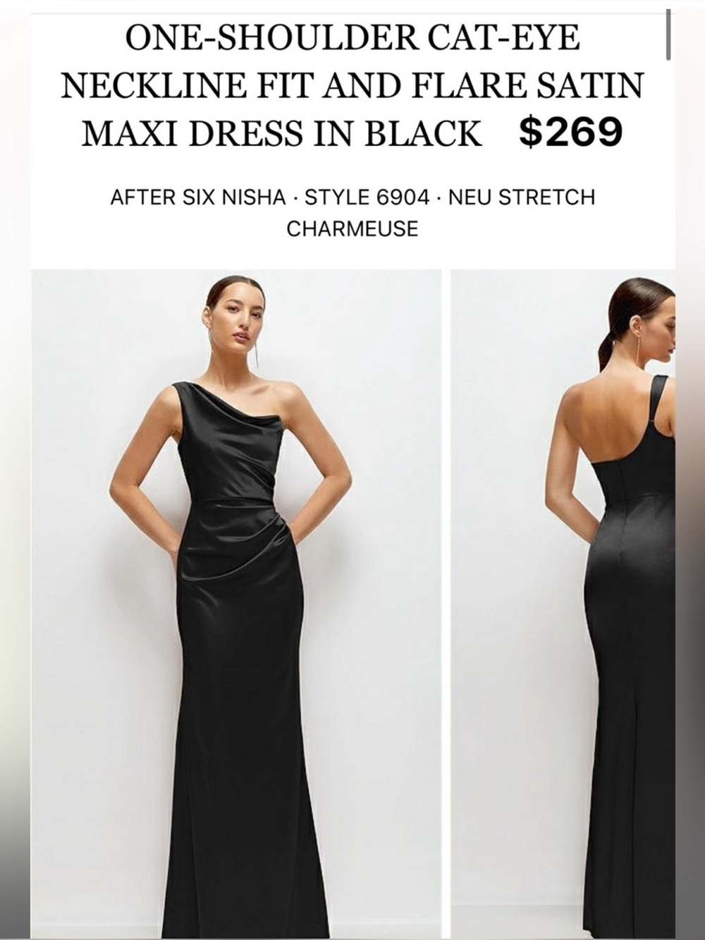After Six Black One-Shoulder Satin Gown